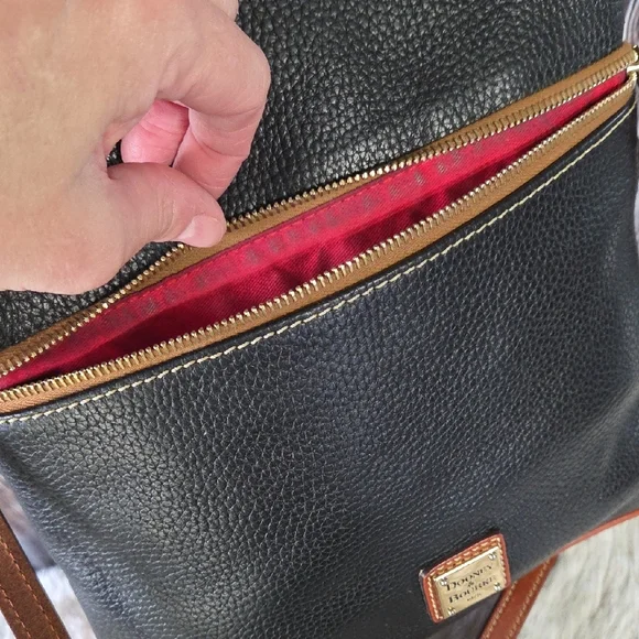 Dooney & Bourke Black and Brown Pebbled Leather Messenger Bag - Picture 8 of 11